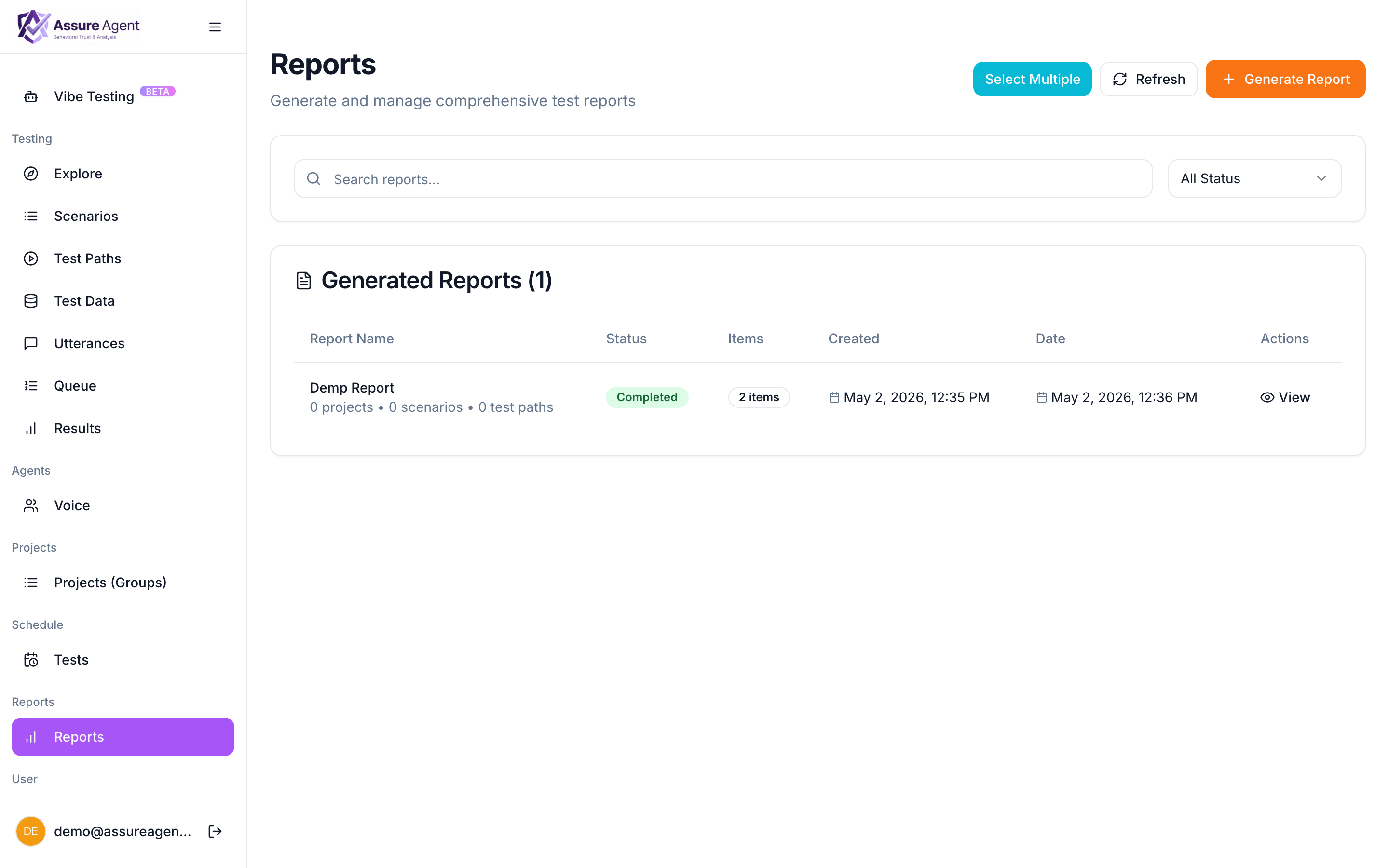 Reports list