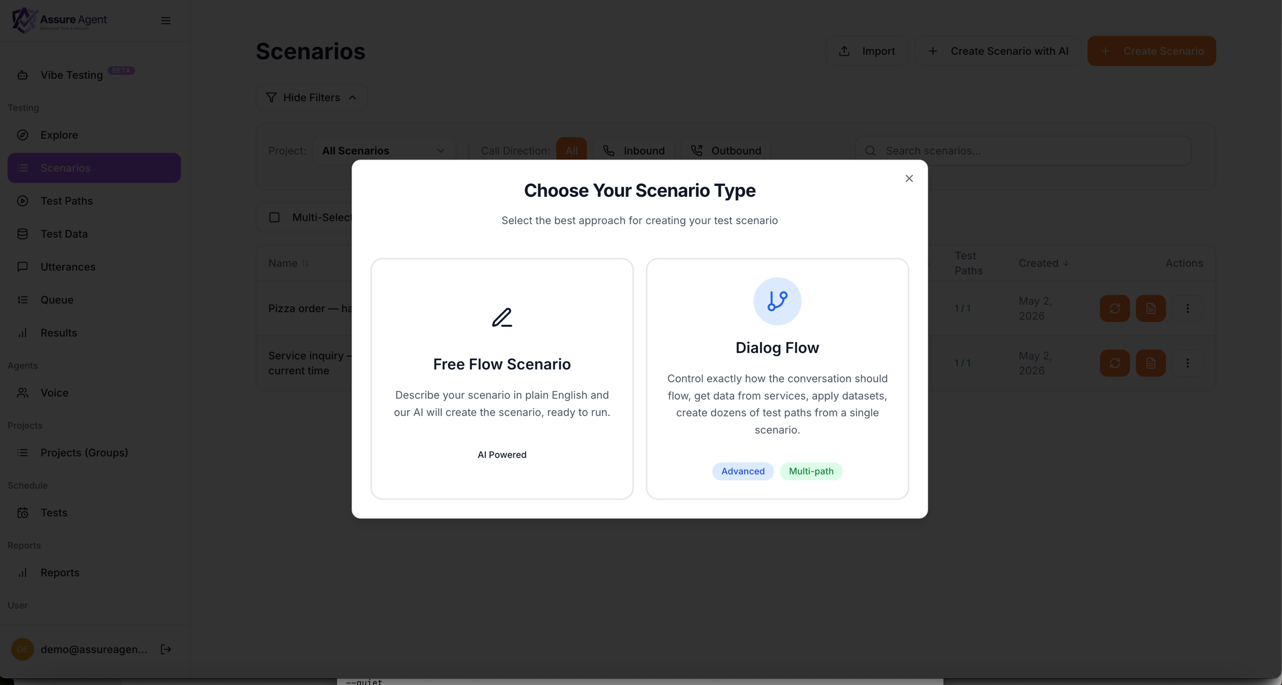 Choose Your Scenario Type modal