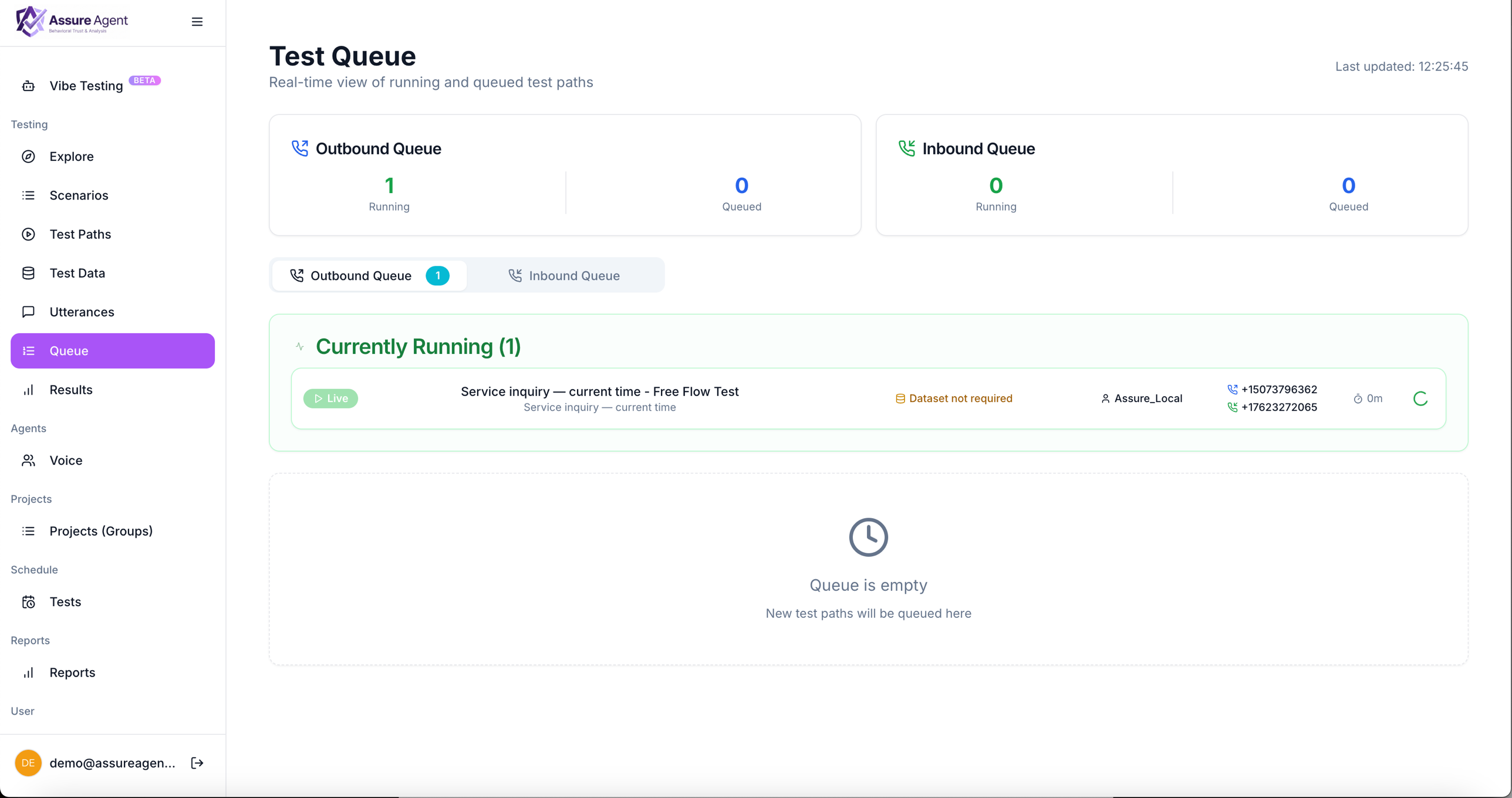 Test queue with a live run